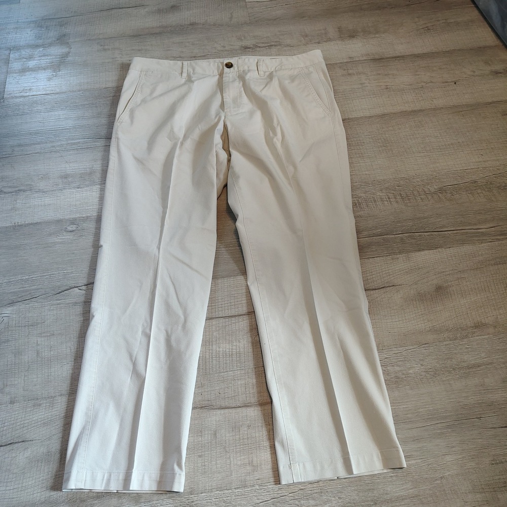 Bonobos Mens Straight Leg‎ Chino Pants 35x28 Off-White Stone Flat Front Casual